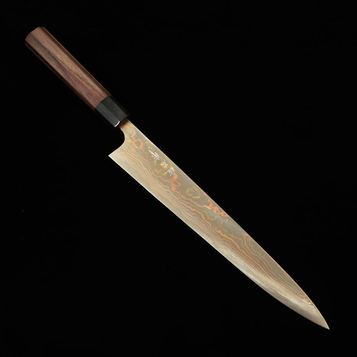 佐治武士SAJI TAKESHI 青紙二号 有色ダマスカス 筋引 紫檀八角柄 (240