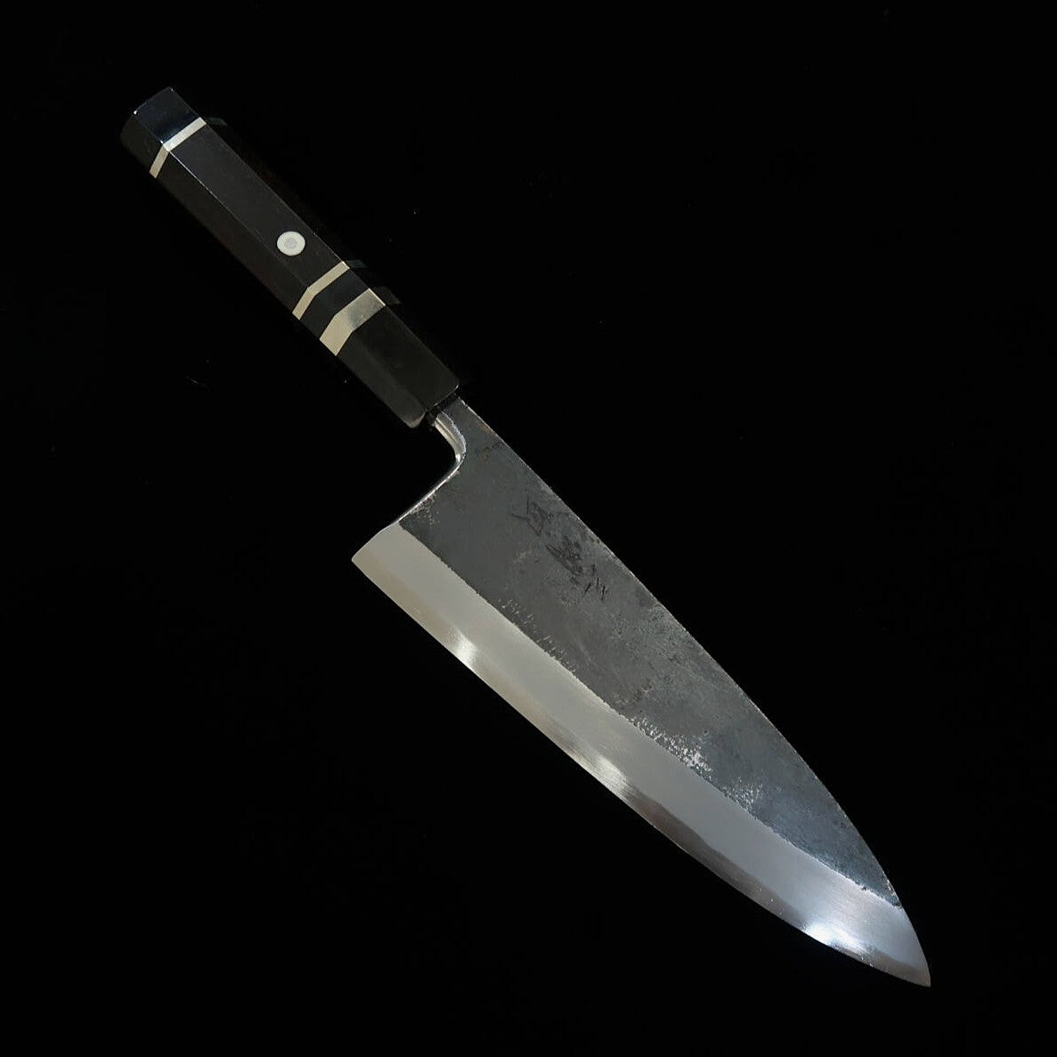 Miura Tadaki Deba Knife, Shirogami No. 2, Black Finish, Ebony and Silver Handle (180mm)