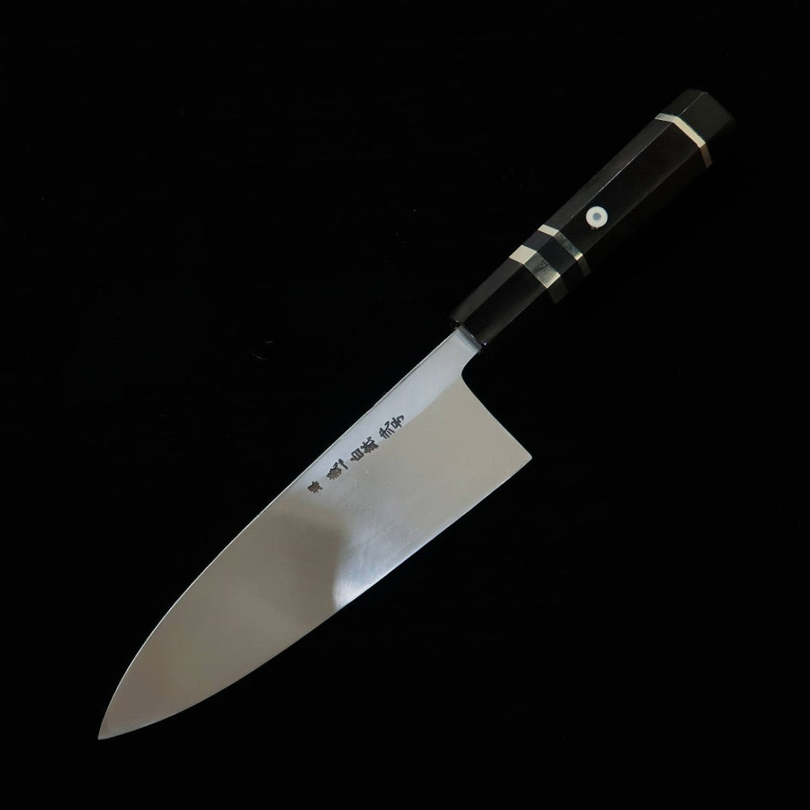 Miura Tadaki Deba Knife, Shirogami No. 2, Black Finish, Ebony and Silver Handle (180mm)