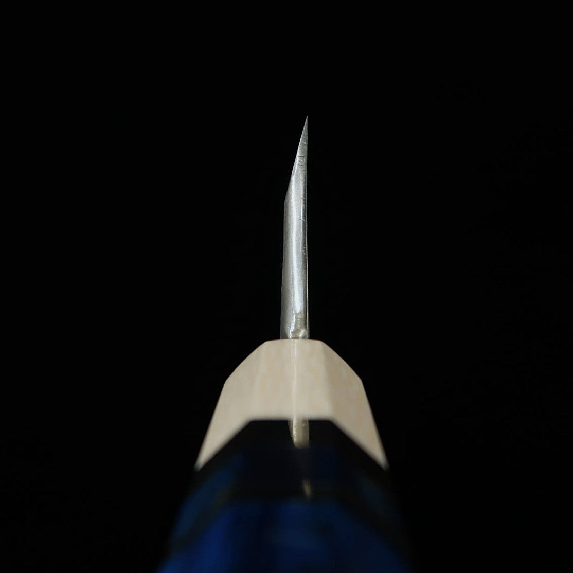 Miura Tadaki Deba Blade, Shirogami No. 2, Black Forged, Stabilized Wood Silver Handle (180mm)
