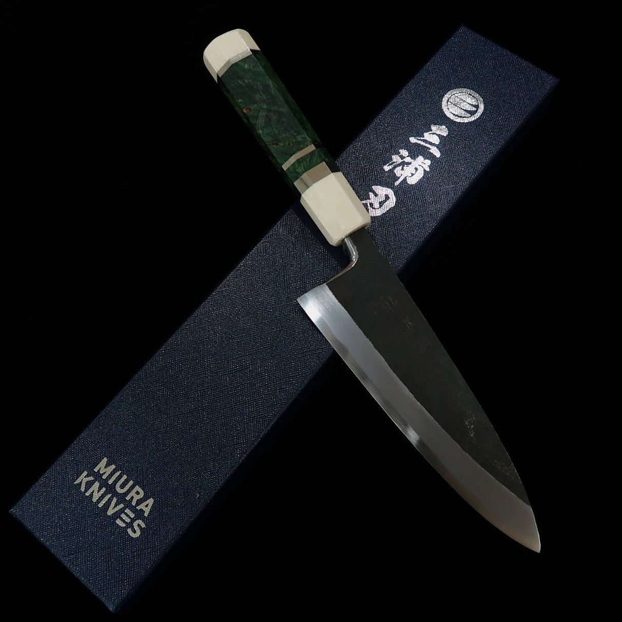Miura Tadaki Deba, Shirogami No. 2, Black Forged, Stabilized Wood Silver Handle (165mm)