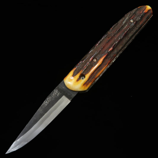 TAKEDA Bitchu forjado à mão por Moriya, Bitchu no Mori, cabo de chifre de cervo indiano tingido, Hitachi Aogami Super (75mm)