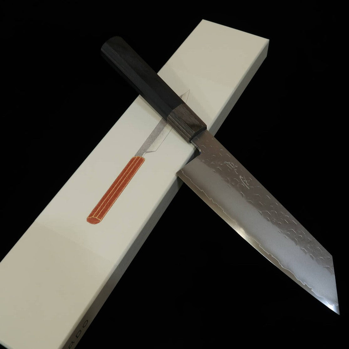 HADO HADO Shiosai SG2 martelado cabo de laminado preto com anel cinza Bunka (180 mm)