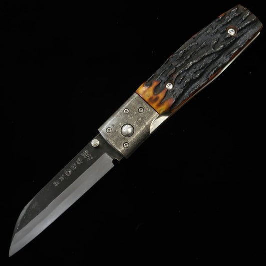 Takeda Hamono TAKEDA – Forja artesanal Bitchu, obra de Inagaki – Liner Lock Folder B – Chifre de cervo indiano tingido – Bolster especial – Aço Hitachi Aogami Super