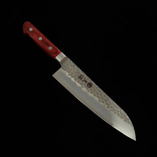 Miura Santoku AUS8, Hammered, Red Plywood Handle (180mm)
