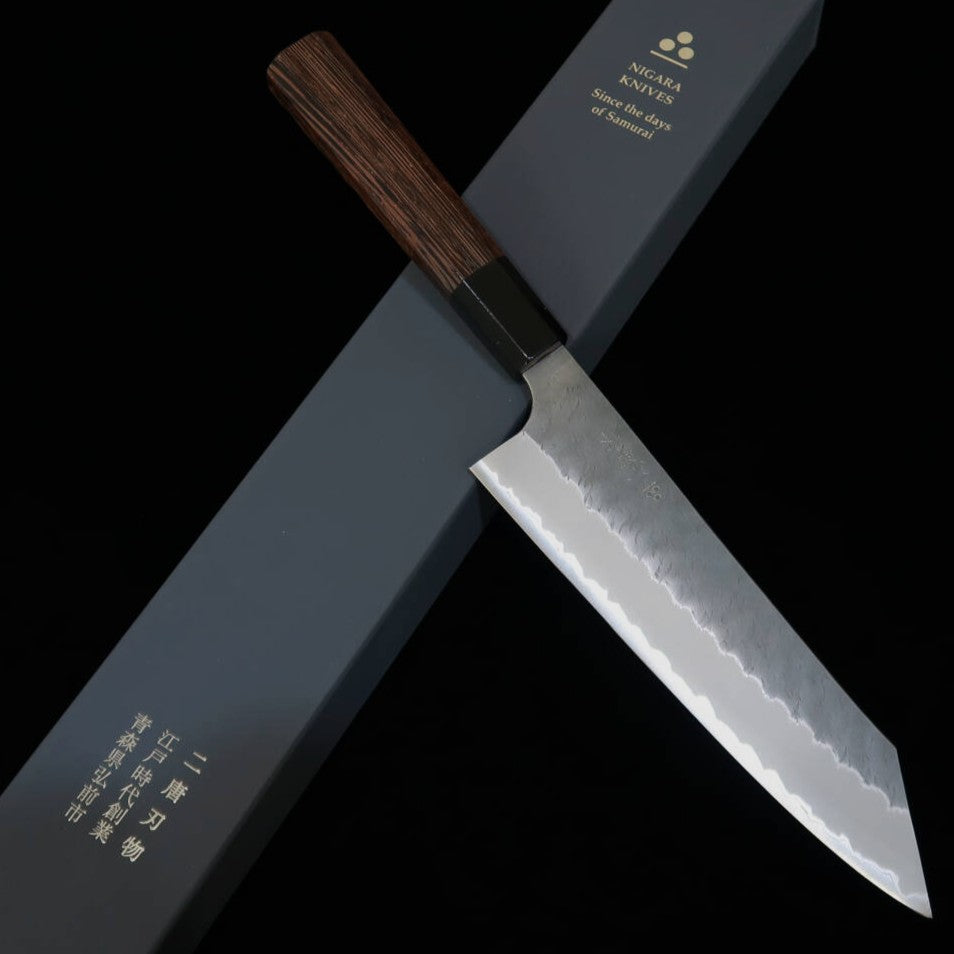 Nigara Hamono NIGARA Kiritsuke Gyuto Aogami Super, martelé, manche octogonal en wengé (210 mm)