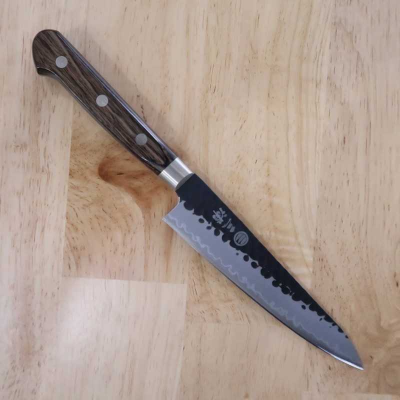 MIURA Petty Super Blue steel Hammered Black finish Dark Brown Plywood Handle (135/150mm)