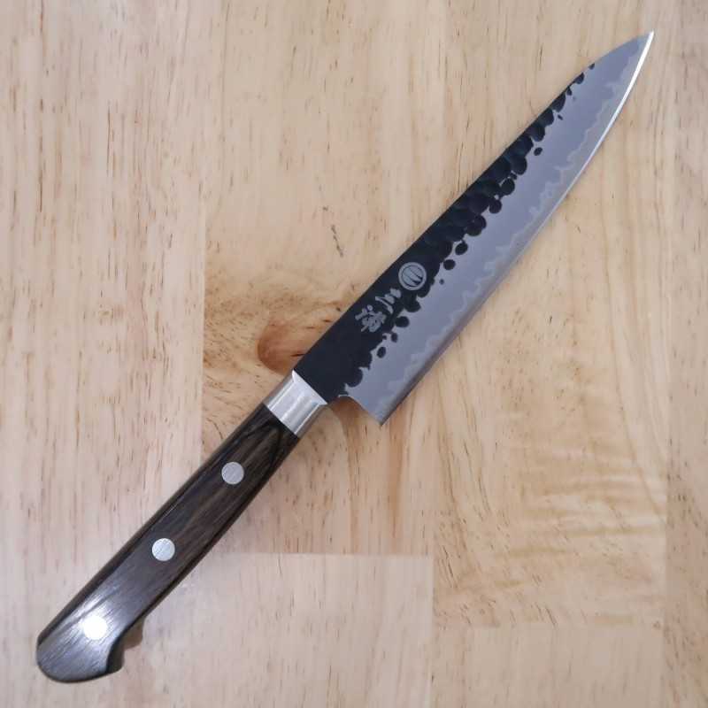 MIURA Petty Super Blue steel Hammered Black finish Dark Brown Plywood Handle (135/150mm)