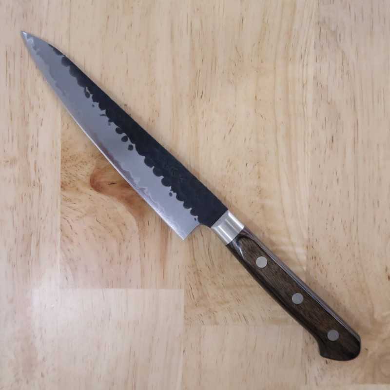 MIURA Petty Super Blue steel Hammered Black finish Dark Brown Plywood Handle (135/150mm)