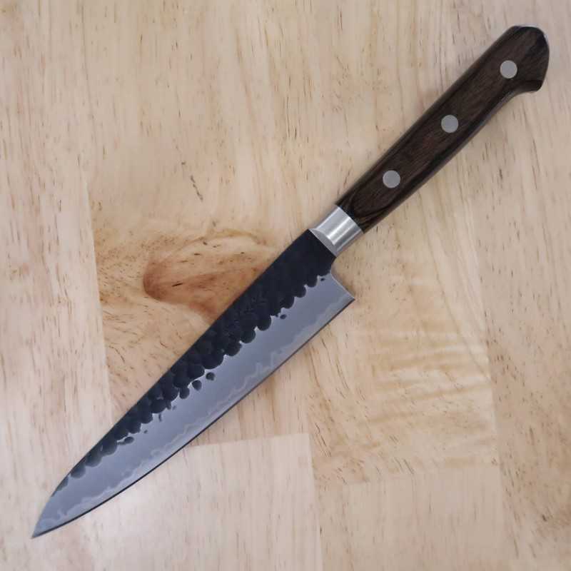 MIURA Petty Super Blue steel Hammered Black finish Dark Brown Plywood Handle (135/150mm)