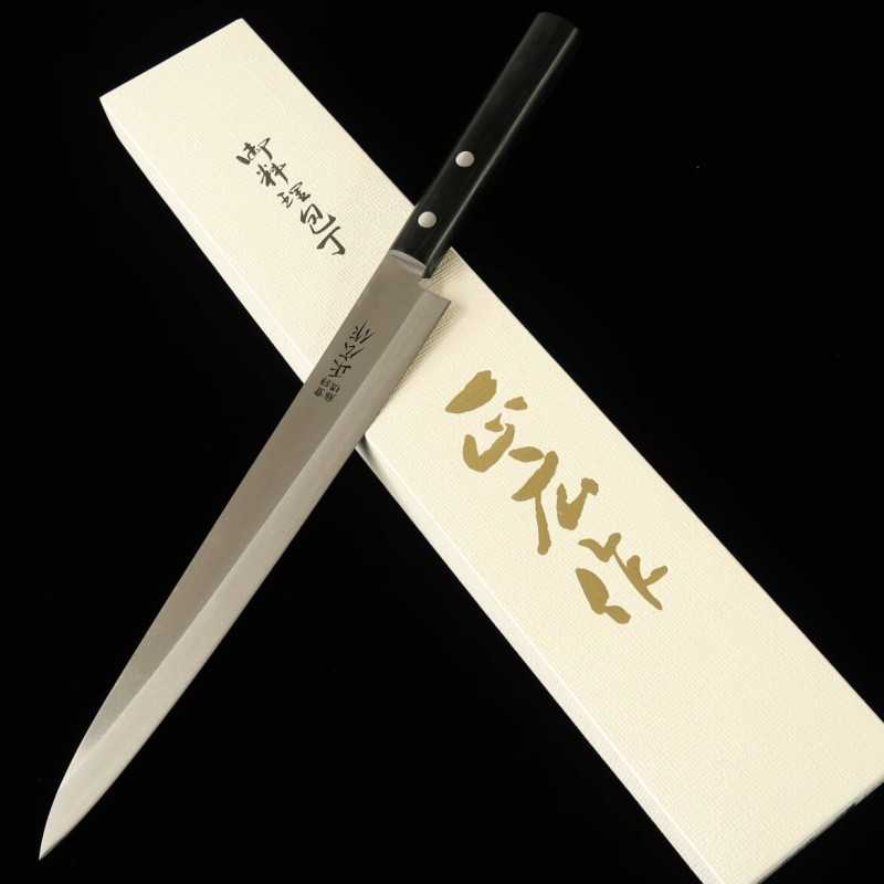 MASAHIRO Yanagiba de aço inoxidável, cabo preto, para canhotos (200-270mm)