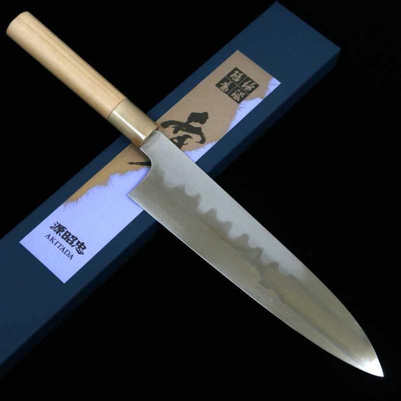 水野鍛錬所 MIZUNO TANRENJO 本焼 牛刀 青紙二号 鏡面仕上げ 朴八角柄 (240mm)