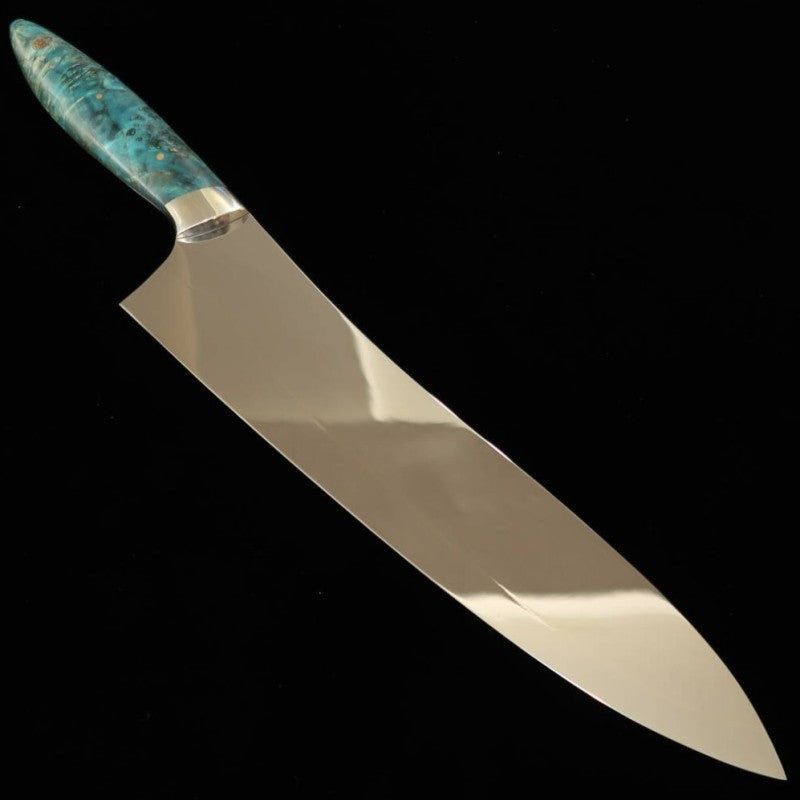 Gyuto Asurah Knives × Miura VG10, acabado espejo, mango personalizado verde (240 mm)