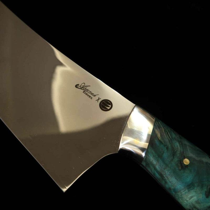 Gyuto Asurah Knives × Miura VG10, acabado espejo, mango personalizado verde (240 mm)