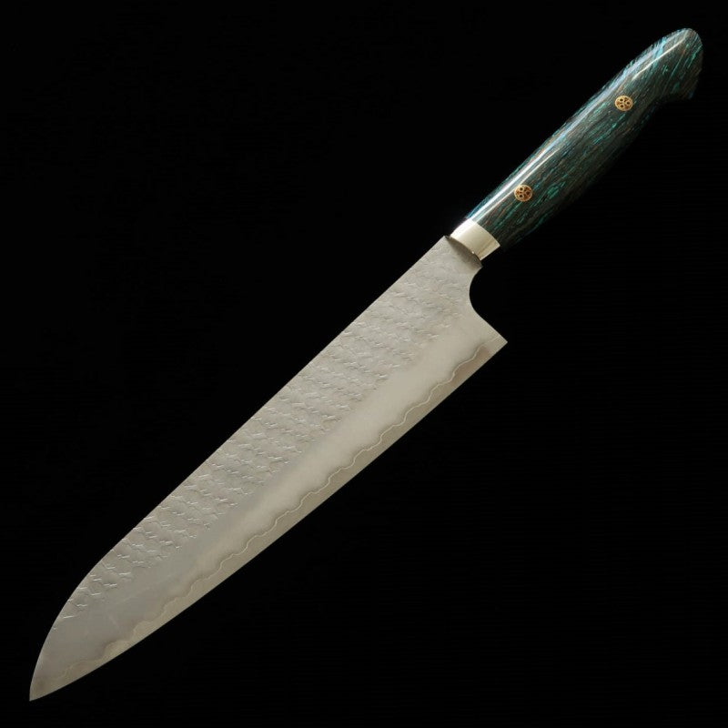 Nigara Hamono NIGARA SG2 Gyuto martelé poli, manche turquoise (240mm)