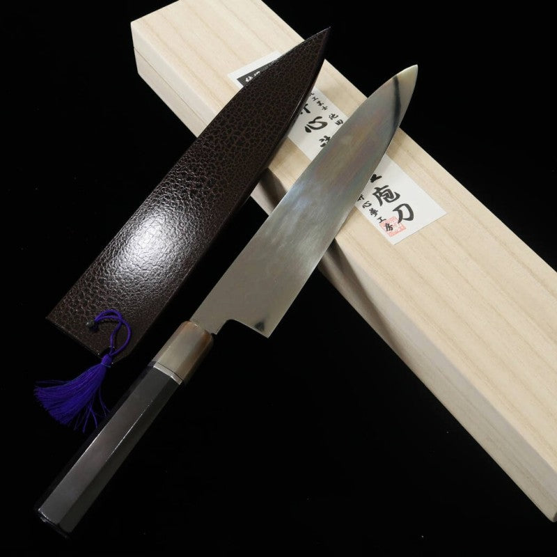 酔心 SUISIN 水本焼 池田美和 白紙一号 黒檀銀巻柄 両鏡面 マチ磨き 塗鞘 錦袋 桐箱 和牛刀 (240mm)