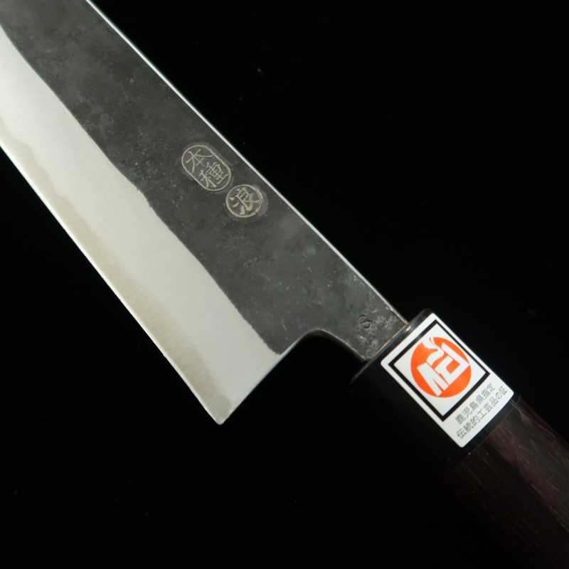 IKENAMI HAMONO Acier Shirogami 1 Inox soudé Finition brute Gyuto Manche cerisier (210-270 mm)