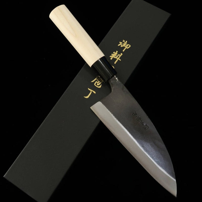 Deba HIDARI YORIMITSU acero SK acabado kurouchi, mango de magnolia (165 mm)