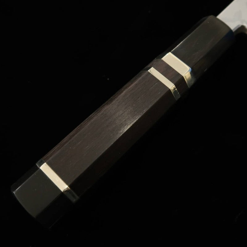 【OUTLET】三浦MIURA 出刃 本刃付け 青紙二号 ダマスカス 黒檀銀巻柄 (150mm)柄に亀裂有り