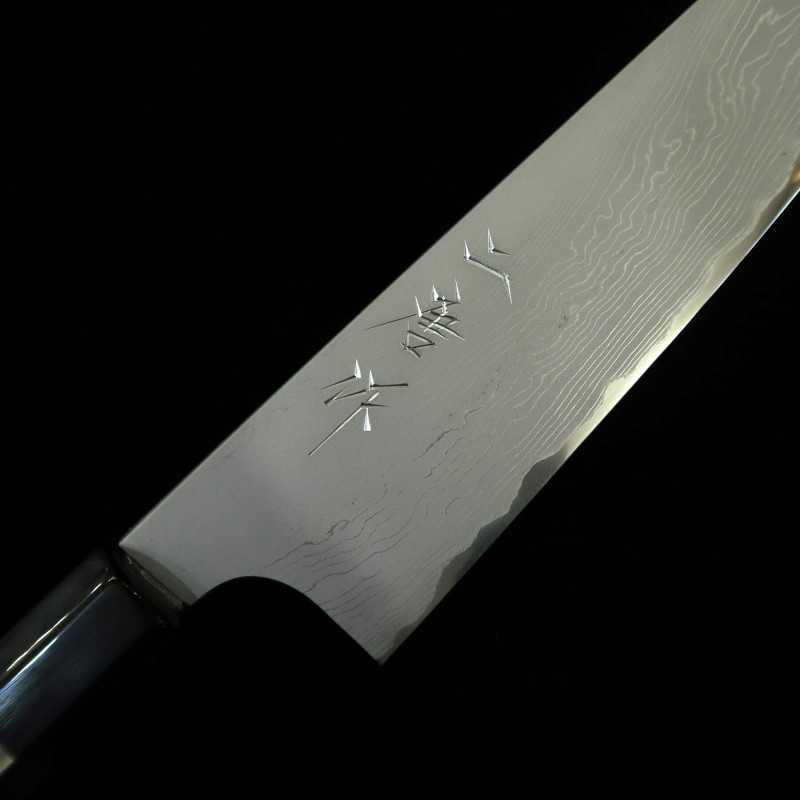 NIGARA Forged Works Gyuto Aogami #2 Damasco, cabo de ébano com prata (210mm)