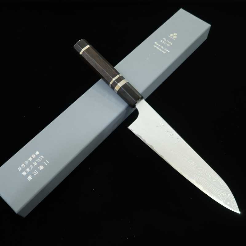 NIGARA Forged Works Gyuto Aogami #2 Damasco, cabo de ébano com prata (210mm)