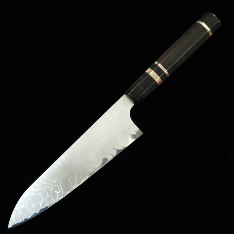 NIGARA Forged Works Gyuto Aogami #2 Damasco, cabo de ébano com prata (210mm)