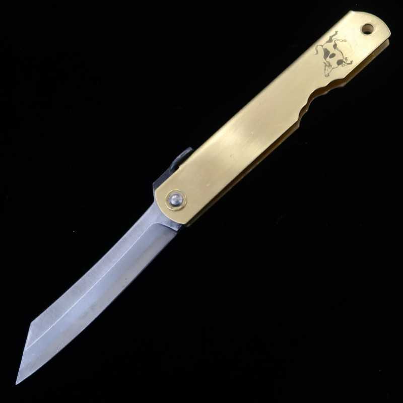 HIGONOKAMI Higonokami Aogami Warikomi Cabo de Latão Série Zodíaco (73mm)