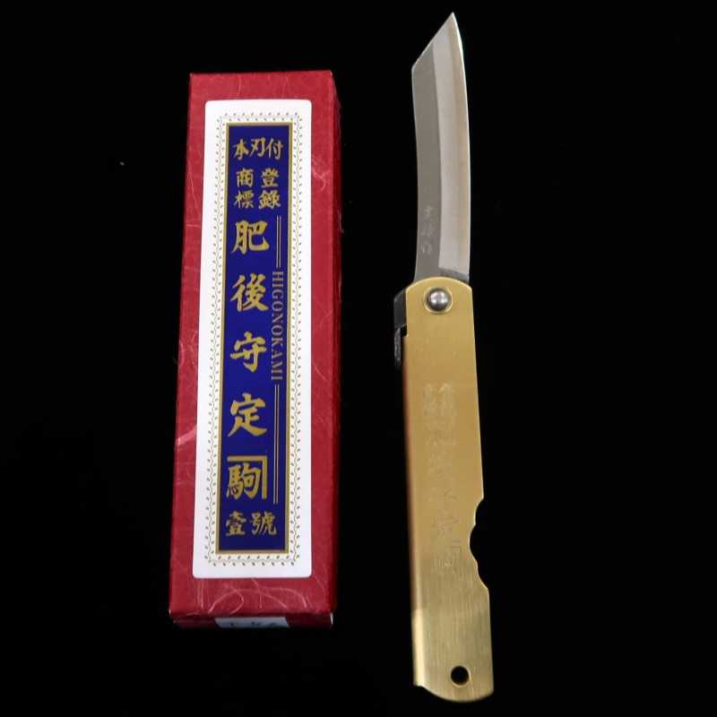 Nagaokamekoma HIGONOKAMI Aço Azul laminado Cabo de latão Série do Zodíaco - Javali - (73mm)