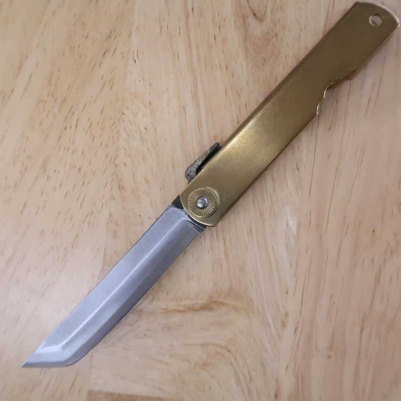 HIGONOKAMI cuchillo tipo ken acero blanco mango de latón (73mm)