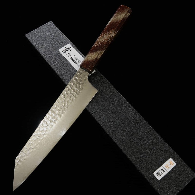 堺孝行 Sakai Takayuki 星連 剣型牛刀 VG10 33層ダマスカス 樫漆柄 (190mm)