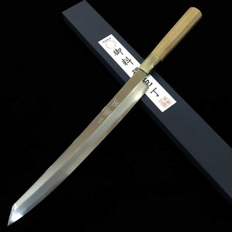 三浦 佩 MIURA Obidama 銀紙三号 鏡面切付柳刃 白水牛八角柄 左利き用 (270/300mm)