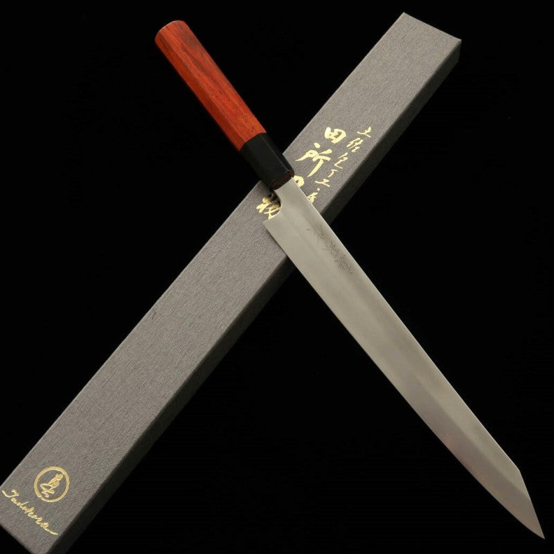 Sujihiki TADOKORO HAMONO Makoto Mirror Finish Ginsan Steel Kiritsuke Red Sandalwood Handle (270mm)