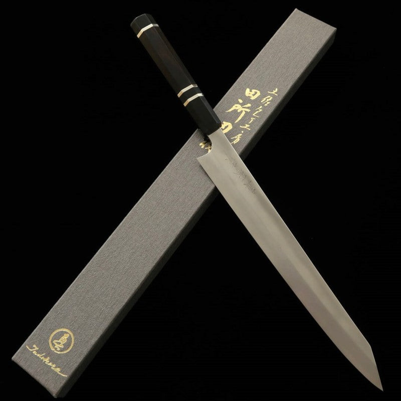 田所刃物 TADOKORO HAMONO 真琴作 鏡面 銀紙三号 切付筋引 黒檀銀巻柄 (270mm)
