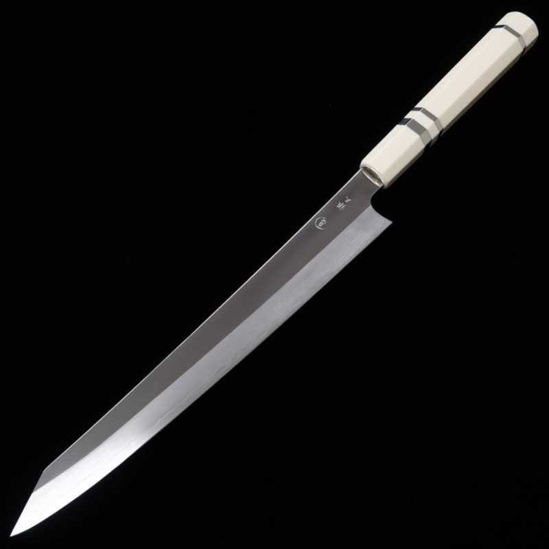 TADOKORO HAMONO Makoto Sakimaru espejo Gin3 cuchillo sujihiki kiritsuke mango marfil sintético (270mm)