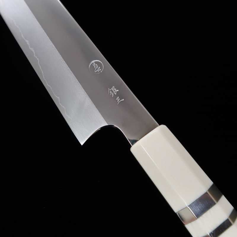 TADOKORO HAMONO Makoto Sakimaru espejo Gin3 cuchillo sujihiki kiritsuke mango marfil sintético (270mm)
