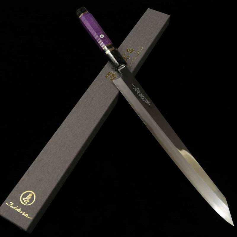 Sujihiki TADOKORO Aogami nº2 Acabamento espelhado com cabo de madeira estabilizada (300mm)