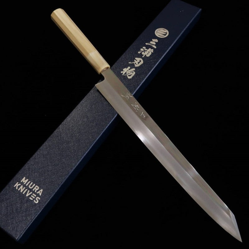 三浦佩 Miura Obidama 切付柳刃 鏡面仕上げ 銀紙三号 朴八角柄 (300mm)