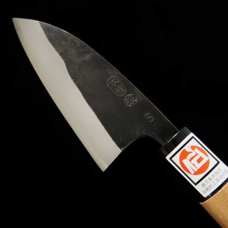 Ikenami Hamono IKENAMI HAMONO Shirogami No.1 âme inox, manche en cerisier, lame double tranchant pour poisson Aji (90mm)