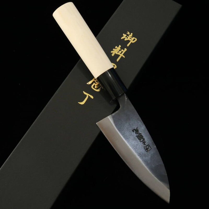 Deba pequeño HIDARI YORIMITSU acero SK, acabado negro, mango de magnolia (120 mm)