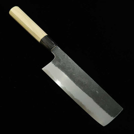 SAKAI KIKUMORI Nakiri Kikuzuki Shirogami No.2 Black Series Black Finish Buffalo-Plain Octagonal Handle (180mm)