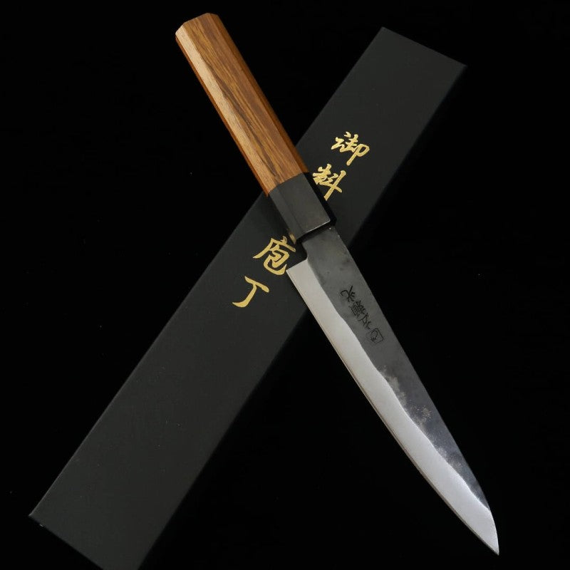 HIDARI YORIMITSU Petty, Aogami #1, forja negra, mango de palo fierro (160mm)
