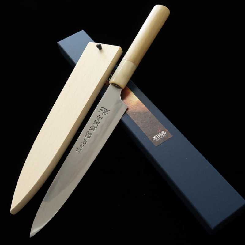Mizuno Tanrenjo Genkicho Hon-yaki DX Acero Azul nº2 Petty Mango de magnolia y cuerno de búfalo, funda incluida (180mm)