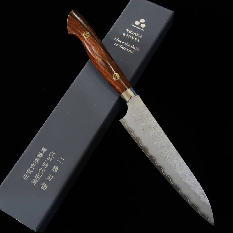 二唐刃物鍛造所 NIGARA ペティ SG2 磨き槌目 アイアンウッドハンドル (150mm)