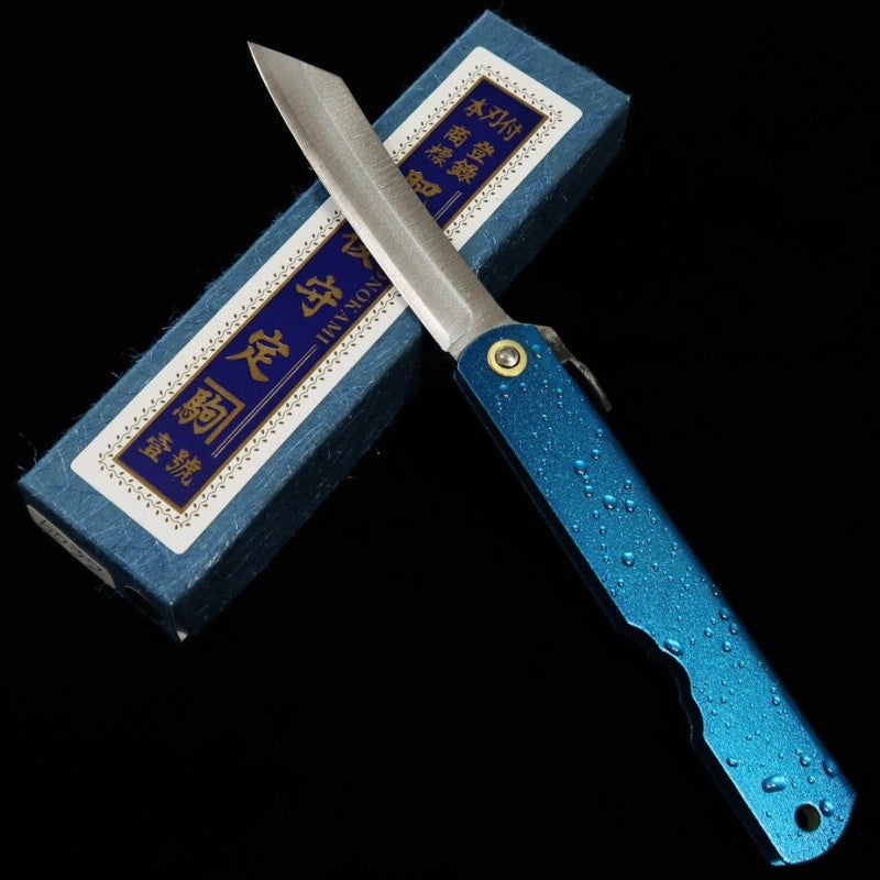 永尾かね駒製作所 HIGONOKAMI 肥後守 青紙割込 - 水飛沫 ‐ 青 (72mm)