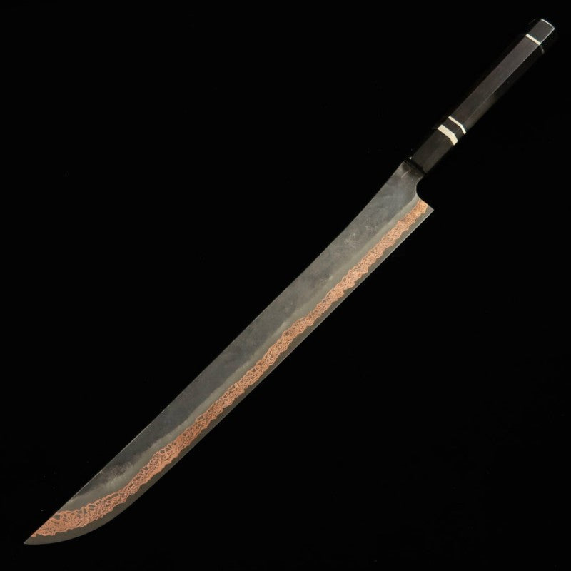 Hajime Yorokobi SLD Damas noir, manche en ébène avec virole argentée, Sujihiki pointe arrondie (390mm)