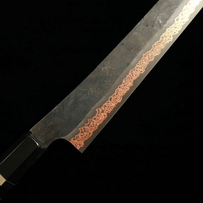 Hajime Yorokobi SLD Damas noir, manche en ébène avec virole argentée, Sujihiki pointe arrondie (390mm)