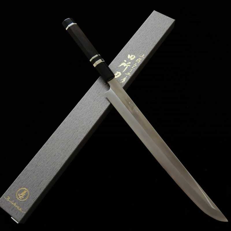 Sakimaru takobiki TADOKORO HAMONO Makoto Ginsan,  acabado de espejo, mango de ébano (300 mm)