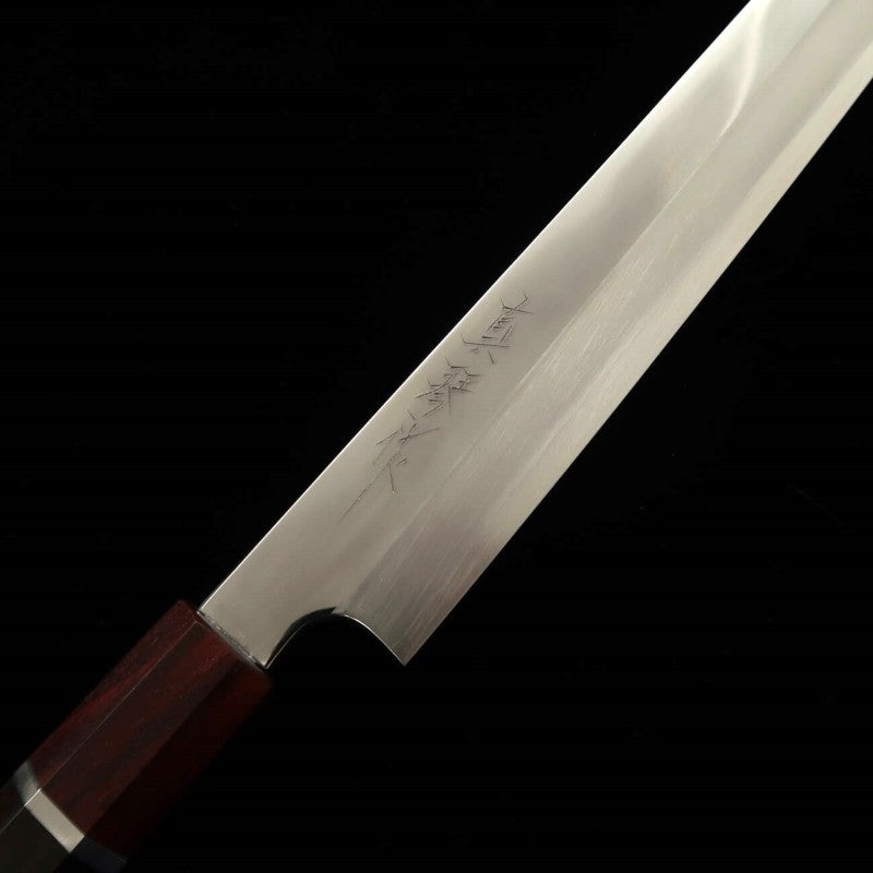 TADOKORO HAMONO Sakimaru Takohiki Makoto Ginsan Mirror Finish Ebony Handle and Red Ferrule (300mm)