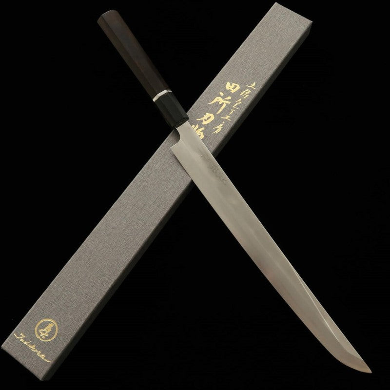 田所刃物 TADOKORO HAMONO 真琴作 鏡面 銀紙三号 先丸蛸引 黒檀銀巻柄 (300mm)