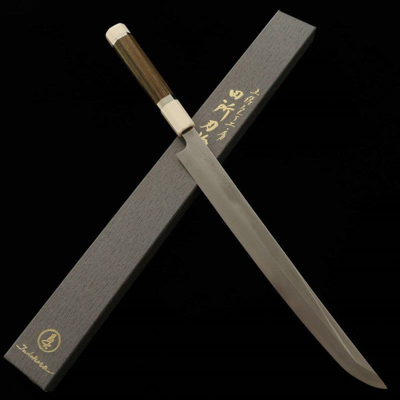 田所刃物 TADOKORO HAMONO 真琴作 鏡面 銀紙三号 先丸蛸引 緑檀柄 (300mm)
